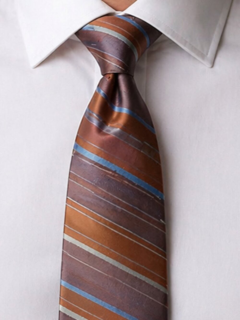 Apt 9 Men's Silk Tie Brown Gold Blue White with Silver Striped Pattern 3.5WX61L